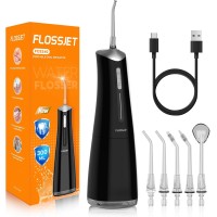 FlossJet Idropulsore Dentale Portatile Irrigatore Orale Professionale 4 Modalità e Capacità 300ML Elettrico Water Flosser Pulizia Denti Tartaro Ricaricabile Impermeabile IPX7 per Viaggi a Casa Nero