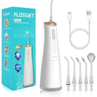 FlossJet Idropulsore Dentale Portatile Irrigatore Orale Professionale 4 Modalità e Capacità 300ML Elettrico Water Flosser Pulizia Denti Tartaro Ricaricabile Impermeabile IPX7 per Viaggi a Casa Bianco